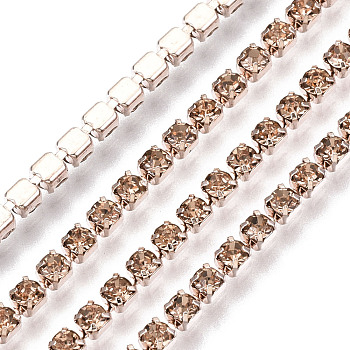 Electrophoresis Brass Rhinestone Strass Chains, Rhinestone Cup Chains, Light Peach, SS6.5, 2~2.1mm