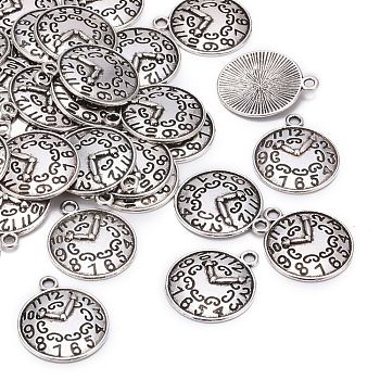 Tibetan Style Alloy Pendants, Cadmium Free & Lead Free, Clock, Antique Silver, 22x18x2mm, Hole: 2mm
