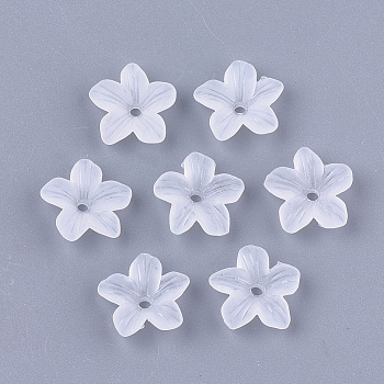 5-Petal Transparent Acrylic Bead Caps, Frosted, Flower, Clear, 11x11x3mm, Hole: 1.2mm