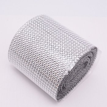 24 Rows Plastic Mesh Rhinestone Trimming, Rhinestone Cup Chains, Silver, 121x1mm, 2yards/roll