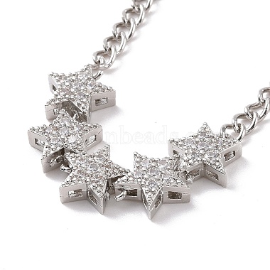 Clear Cubic Zirconia Star Pendant Necklace with Brass Curb Chains for Women(NJEW-E042-01P)-2