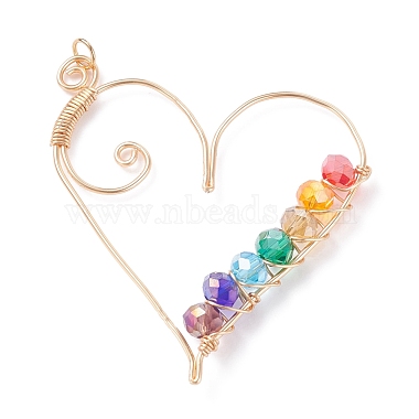 Light Gold Colorful Heart Brass+Glass Pendants