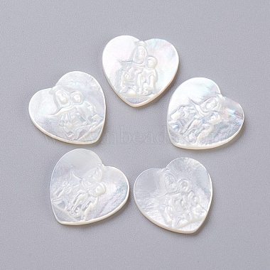 15mm Heart White Shell Cabochons