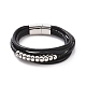 Black Leather Braided Cord Multi-strand Bracelet with 201 Stainless Steel Magnetic Clasps(BJEW-P275-08P)-1