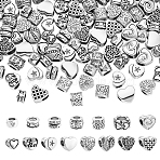 120Pcs 15 Styles Tibetan Style Alloy European Beads, Heart, Large Hole Beads, Cadmium Free & Lead Free, Antique Silver, 7.5~11x8~12x4.5~8.5mm, Hole: 4~5mm, 8pcs/style(MPDL-ME0001-01)