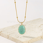 Natural Amazonite Faceted Oval Pendant 304 Stainless Steel Satellite Chain Necklaces for Women, Real 18K Gold Plated, 17.32 inch(44cm)(WG6F64C-01)