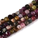 Natural Multicolor Tourmaline Beads Strands, Faceted, Cube, 4~5x4~5x4~5mm, Hole: 0.8mm, about 92~105pcs/strand, 14.96~15.35 inch(38~39cm)(G-N342-109B)