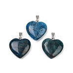 Natural Apatite Pendants, Heart Charms with Stainless Steel Color Tone 201 Stainless Steel Findings, 26x25x8mm, Hole: 8.5x3mm(G-G956-B81)