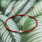 Adjustable Glass Seed Bead Braided Bead Bracelets for Women, with Natural Freshwater Pearls & Brass, Red, 11.02 inch(28cm)(VT9382-3)