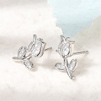 Brass Micro Pave Cubic Zirconia Stud Earrings, Flower, Lead Free & Cadmium Free, Rack Plating, Long-Lasting Plated, Platinum, 15x9mm(KK-CBA8324-19P-01)