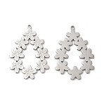 Non-Tarnish 316L Surgical Stainless Steel Pendants, Teardrop with Sakura Flower Charm, Stainless Steel Color, 30x20.8x1mm, Hole: 1.4mm(STAS-H213-36P)