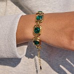 304 Stainless Steel & Glass Link Bracelets for Women, Rectangle, Golden, 6.97 inch(17.7cm)(SA-CBA8C9C-07G)