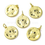 Rack Plating Brass Micro Pave Cubic Zirconia Pendants,  Long-Lasting Plated, Lead Free & Cadmium Free, Flat Round with Evil Eye, Real 18K Gold Plated, 17x15x1.8mm(KK-K332-04G)