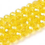 Electroplate Glass Beads Strands, Pearl Luster Plated, Faceted, Rondelle, Yellow, 4x3mm, Hole: 0.4mm, about 113~115pcs/strand, 41~42cm(EGLA-A034-T4mm-A35)