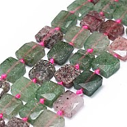 Natural Strawberry Quartz Beads Strands, Faceted, Square, 9.5~12x9~12x5~6mm, Hole: 0.8mm, about 29~34pcs/strand, 15.94~16.54 inch(40.5~42cm)(G-F725-18)