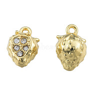Rack Plating Alloy Charms, with Crystal Rhinestone, Cadmium Free & Nickel Free & Lead Free, Strawberry, Light Gold, 12.5x8x7.5mm, Hole: 1.2mm(PALLOY-N155-155)