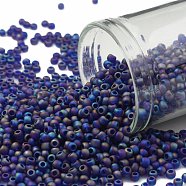TOHO Round Seed Beads, Japanese Seed Beads, (87DF) Transparent AB Frost Cobalt, 11/0, 2.2mm, Hole: 0.8mm, about 1110pcs/bottle, 10g/bottle(SEED-JPTR11-0087DF)