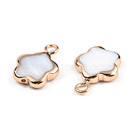 Electroplated Natural Freshwater Shell Charms, with Light Gold Plated Brass Findings, Flower, Creamy White, 13.5~14x10~10.5x2.5~3mm, Hole: 1.8mm(SHEL-N032-218)