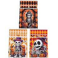 50Pcs Rectangle Halloween Candy Plastic Bags, Skeleton Printed Candy Drawstring Bags, Dark Orange, 23.2x14.9x0.05cm(ABAG-U001-01G)