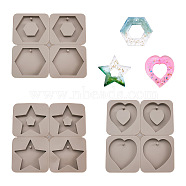 Boutigem 3Pcs 3 Style Silicone Molds, Resin Casting Molds, For UV Resin, Epoxy Resin Craft Making, Star & Heart & Hexagon, Gray, 147~165x150~165x11~12mm, Hole: 4mm, Inner Diameter: 55~63x65~70mm, 1pc/style(DIY-BG0001-19)