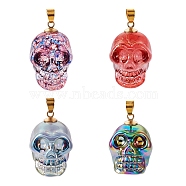 Spritewelry 4Pcs 4 Style Electroplate K9 Glass Pendants, with Golden Plated Brass Bails, Skull, Halloween, Mixed Color, 25x26~27x19mm, Hole: 5x3mm, 1pc/style(EGLA-SW0001-01)
