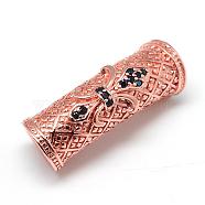Rack Plating Brass Micro Pave Cubic Zirconia Beads, Long-Lasting Plated, Curved Tube Beads, Curved Tube Noodle Beads, Large Hole Beads, Rose Gold, 28.5x8.5~10mm, Hole: 6.5mm(ZIRC-S052-002RG)