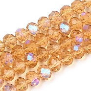 Electroplate Glass Beads Strands, Half Rainbow Plated, Faceted, Rondelle, Peru, 3x2mm, Hole: 0.8mm, about 145~150pcs/strand, 34~35cm(EGLA-A034-T2mm-L23)