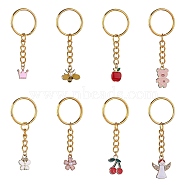 8Pcs Alloy Enamel Pendants Keychain, with Iron & 304 Stainless Steel Findings, Apple & Angle & Bee & Butterfly, Mixed Color, 6.1~7.2cm, 8pcs/set(KEYC-SW00003-02)