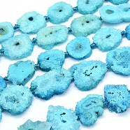 Dyed Natural Druzy Geode Agate Nugget Bead Strands, Light Sky Blue, 20~26x19~25x7~8mm, Hole: 1mm, about 19~20pcs/strand, 17.3 inch(G-M218-02B)