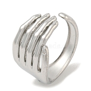 304 Stainless Steel Open Cuff Ring, Fingers Hand, Stainless Steel Color, US Size 7 1/4(17.5mm)(RJEW-C067-17P)