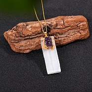 Natural Purple Druzy Agate & Selenite Rectangle Pendant Necklaces, Metal Cable Chain Necklaces for Men, Golden, 15.75~19.69 inch(40~50cm)(PW-WGF8248-08)