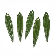 Plastic Pendants, Leaf, Dark Green, 40x8x1mm, Hole: 1mm(KY-N015-046)