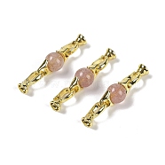 Natural Strawberry Quartz with Brass Fold Over Clasps, Real 18K Gold Plated, Long-Lasting Plated, Rack Plating, Round, 38mm(G-G141-03G-17)