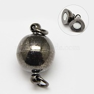 Brass Magnetic Clasps with Loops, with Open Jump Rings, Nickel Free, Round, Gunmetal, 14x8mm, Hole: 2mm(KK-MC020-B-NF)