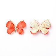 Resin Cabochons, with Light Gold Alloy Finddings, Butterfly, Tomato, 21.5x29x5mm(ALRI-TAC0023-11E)