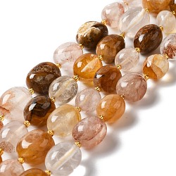 Natural Yellow Hematoid Quartz/Golden Healer Quartz Beads Strands, Oval, 9.5~19.5x8~13.5x5.5~13mm, Hole: 0.9~1.2mm, about 20~25pcs/strand, 14.96~15.55''(38~39.5cm)(G-B028-B08)