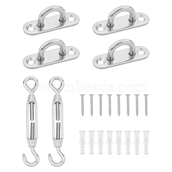 4 Sets 304 Stainless Steel Ceiling Hook Ring Hooks, and 2Pcs Eye & Hook Turnbuckle Wire Rope Tension, Stainless Steel Color, 48x15x20mm, Hole: 4.5mm(STAS-GA0001-07)