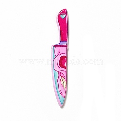 Halloween Printed Acrylic Big Pendants, Knife with Skull Charm, Pearl Pink, 58.5x11x2.3mm, Hole: 1.8mm(MACR-K330-07B)