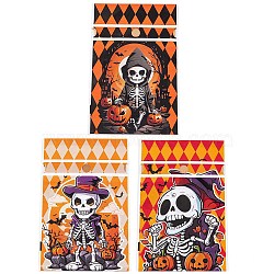 50Pcs Rectangle Halloween Candy Plastic Bags, Skeleton Printed Candy Drawstring Bags, Dark Orange, 23.2x14.9x0.05cm(ABAG-U001-01G)