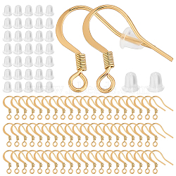 160Pcs 304 Stainless Steel French Earring Hooks, Flat Earring Hooks, Ear Wire, with Horizontal Loop, 200Pcs Plastic Ear Nuts, Real 18K Gold Plated, 15x17x2mm, Hole: 2mm, 21 Gauge, Pin: 0.7mm(STAS-ME0001-53G)