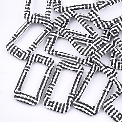 Handmade Raffia Woven Linking Rings, with Iron & Aluminum Findings, Rectangle, Platinum, Black, 54x26.5x4mm, Inner Diameter: 16x36mm(X-WOVE-T005-31A)