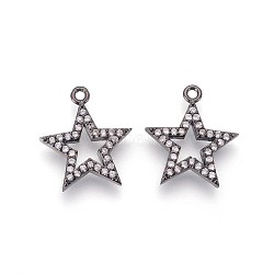 Brass Micro Pave Cubic Zirconia Pendants, Long-Lasting Plated, Star, Clear, Gunmetal, 17x15x2mm, Hole: 1.4mm(KK-F809-09B)