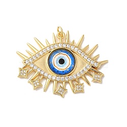 Rack Plating Brass Cubic Zirconia Pendants, with Glass, Cadmium Free & Lead Free, Long-Lasting Plated, Evil Eye, with Jump Ring, Royal Blue, 32x42x5.5mm, Hole: 3.5mm(KK-G504-22G-01)