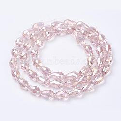 Electroplate Glass Beads Strands, AB Color Plated, Faceted Teardrop, Pink, 15x10mm, Hole: 1mm, 50pcs/strand, 27.1 inch(EGLA-D015-15x10mm-23)