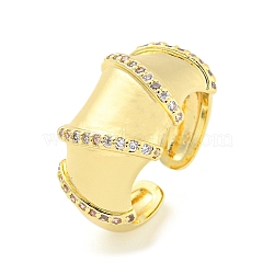 Brass Micro Pave Cubic Zirconia Open Cuff Ring for Women, Real 18K Gold Plated, 13mm, Adjustable(AJEW-U003-09G)