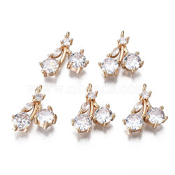 Brass Micro Pave Clear Cubic Zirconia Charms, Long-Lasting Plated, Cadmium Free & Lead Free, Cherry, Light Gold, 14x12~13x4~5mm, Hole: 1.2mm(KK-S359-103-B01-RS)