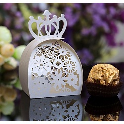 Hollow Crown Wedding Candy Box Gift Paper Boxes, Chocolate Carton Wedding Supplies, White, 5x4.6x8.5cm(CON-WH0020-A01)