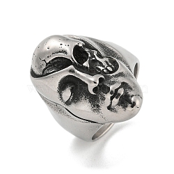 304 Stainless Steel Open Rings, Skull, Antique Silver, Inner Diameter: 19mm(RJEW-B055-13AS-01)