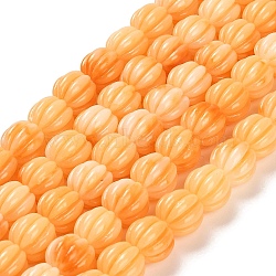 Synthetic Coral Beads Strands, Grooved Round, Dyed, Orange, 11mm, Hole: 2mm, about 35pcs/strand, 14.37 inch(36.5cm)(CORA-L046-B02)