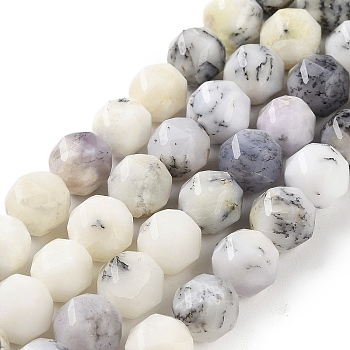 Natural White African Opal Beads Strands, Faceted, Double Hearted & Star Cut Beads, 8.5~10.5x9~10.5mm, Hole: 0.8mm, about 40~42pcs/strand, 15.43~15.94 inch(39.2~40.5cm)